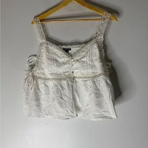 Wild Fable White Lace Trim‎ Babydoll Flyaway Tank Romantic Medium